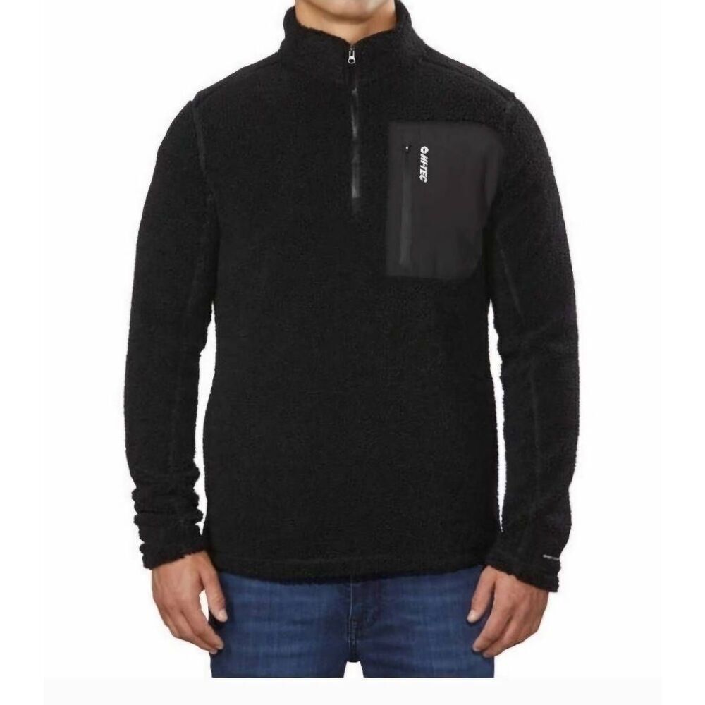 Mens Hi-Tec Black Sherpa Boucle Fleece Zip Pullover Sweater Sweat Shirt XXL
